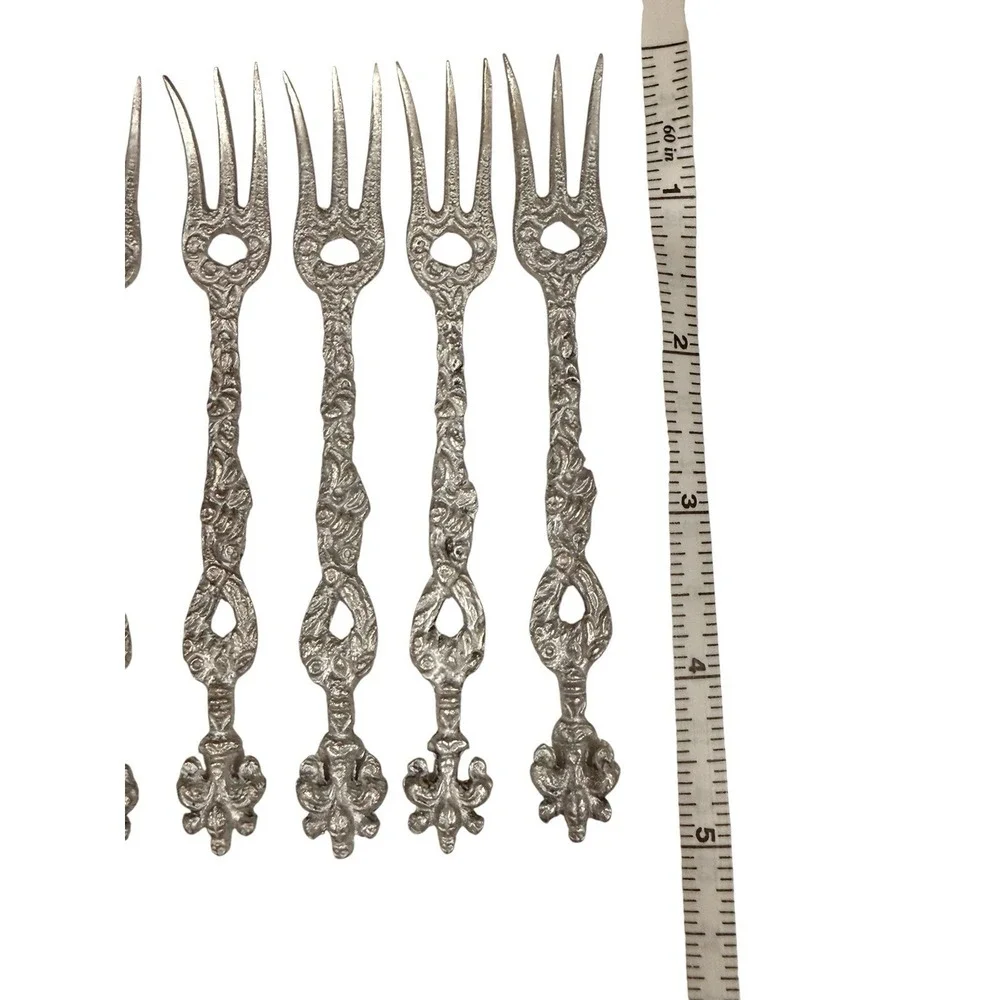 Vintage Italian Pewter Flatware‎ Set 12 Demitasse Ornate Baroque Gothic Italy